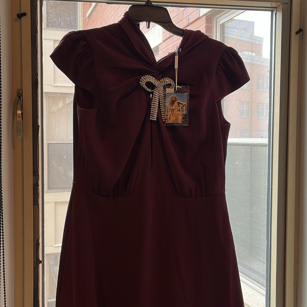 Self-Portrait Bow Crepe Maxi Dress Burgundy 8